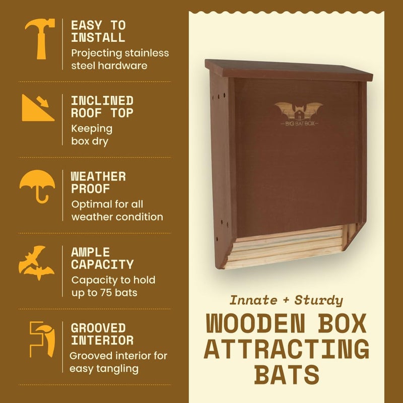 WildYard BIGBATBOX Wooden Large Bat House for Outdoors - 2 Chamber, Brown, Fits Up to 75 - Proven Backyard Bat Box Kit Design for Attraction - Image 3